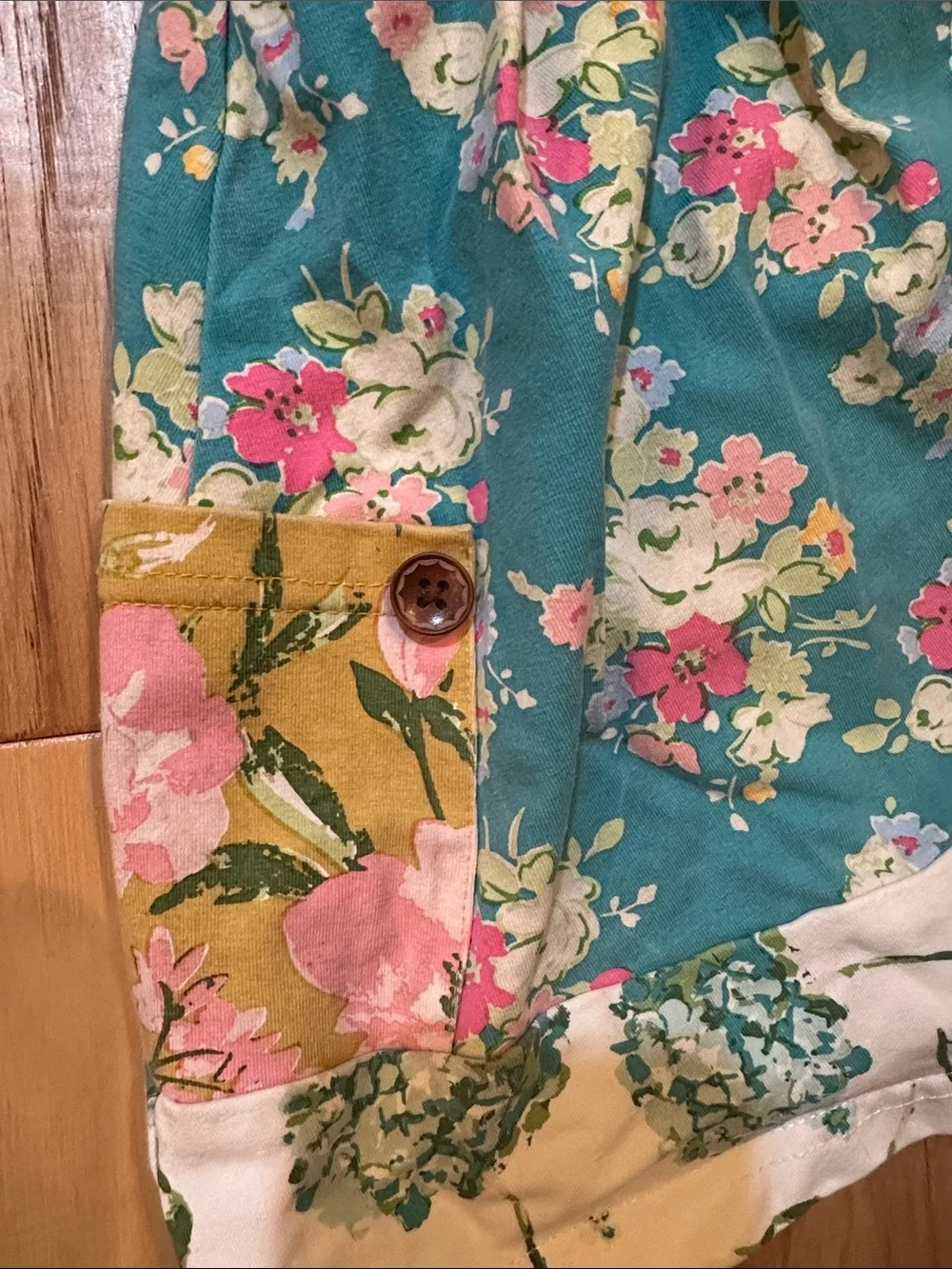 SweetHoney Teal, Cream, Pink Floral Button-Front Girls' Dress